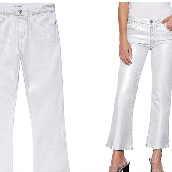 Frame Le Crop Metallic Stretch Mini Boot-Cut Crop Jeans - Picture 4 of 15